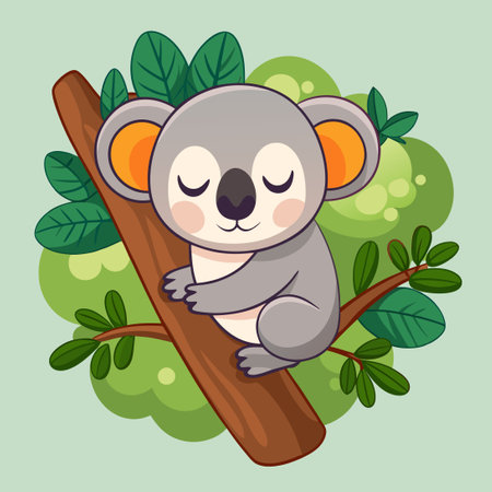 Adorable Koala Snoozing on a Tree Branch, a Cartoon Animal Delightのイラスト素材