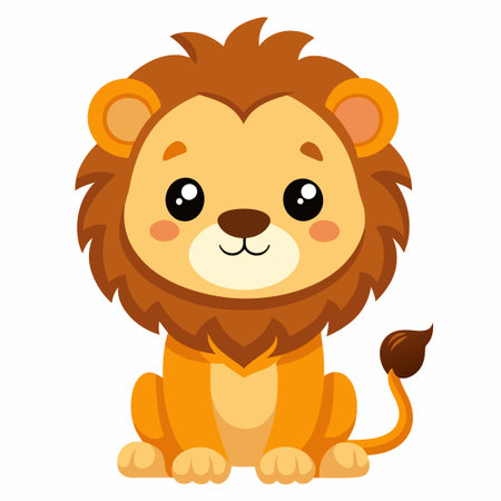Adorable Cartoon Lion Sitting Illustration with a Friendly Expressionのイラスト素材