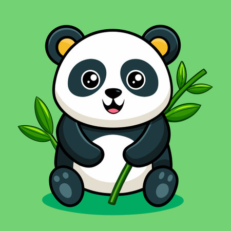 Adorable Panda Munching on Bamboo Illustration in Cartoon Styleのイラスト素材