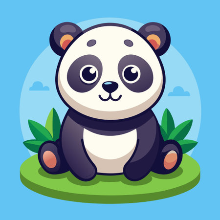 Adorable Cartoon Vector Illustration of a Sitting Panda with Cute Appearanceのイラスト素材