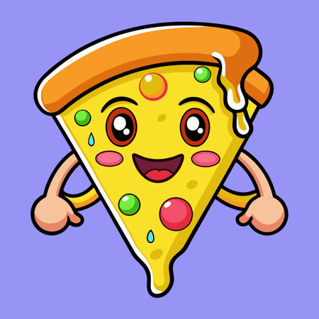 Cute Melted Pizza Slice Giving Thumbs Up with Gooey Cheeseのイラスト素材