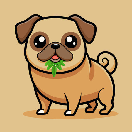 Cute Pug Dog Sniffing Food, Animated Cartoon Vector Illustrationのイラスト素材