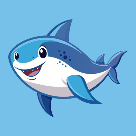 Adorable Cartoon Illustration of a Swimming Shark with a Joyful Expressionのイラスト素材