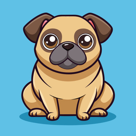Adorable Pug Dog Cartoon Illustration Sitting and Smilingのイラスト素材