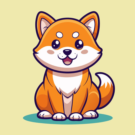Adorable Sitting Shiba Inu Dog Cartoon Illustration Vector Iconのイラスト素材