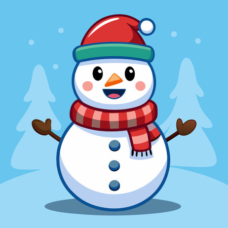 Adorable Cartoon Snowman Bringing Winter Cheerのイラスト素材