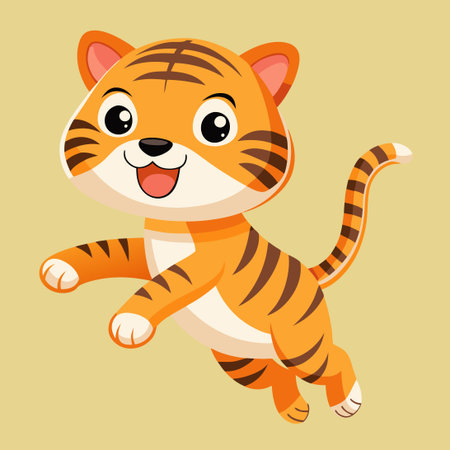 Cute Cartoon Illustration of an Agile Jumping Tiger in Vibrant Colorsのイラスト素材