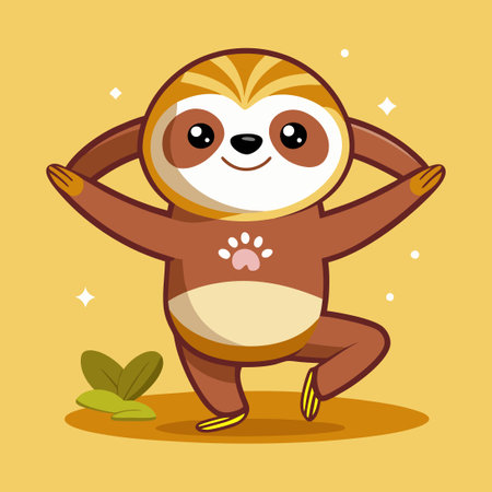 Adorable Cartoon Sloth Practicing Yoga Poses for Relaxation and Funのイラスト素材