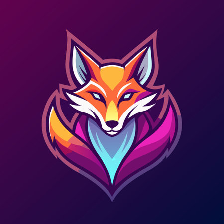 Stylized Fox Logo Illustration with Gradient Line Art Effectのイラスト素材