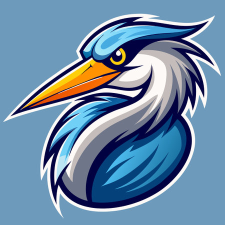 Blue Heron Bird Mascot Cartoon Style Logo with Textのイラスト素材
