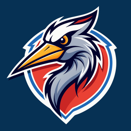 Cartoon Mascot Logo of a Blue Heron with Bold Graphics and Vibrant Colorsのイラスト素材