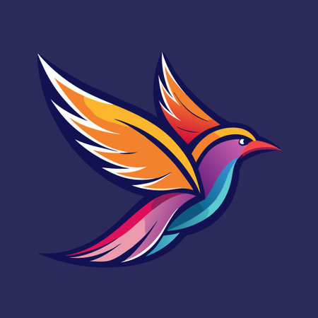 Gradient Logo Illustration of a Colorful Flying Bird Soaring through the Skyのイラスト素材