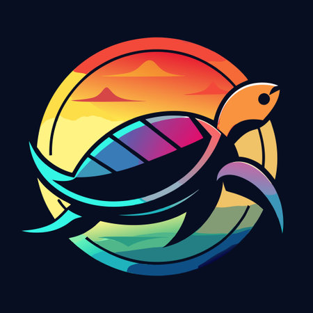 Colorful Gradient Turtle Illustration in Stylish Abstract Designのイラスト素材