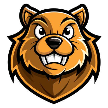 Cartoon Beaver Reporter Mascot Logo Template with Stencil Effectのイラスト素材