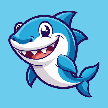 Adorable and Humorous Shark Mascot Cartoon with a Cute Expressionのイラスト素材
