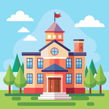 Illustrative Depiction of a School Building in Intricate Detailのイラスト素材