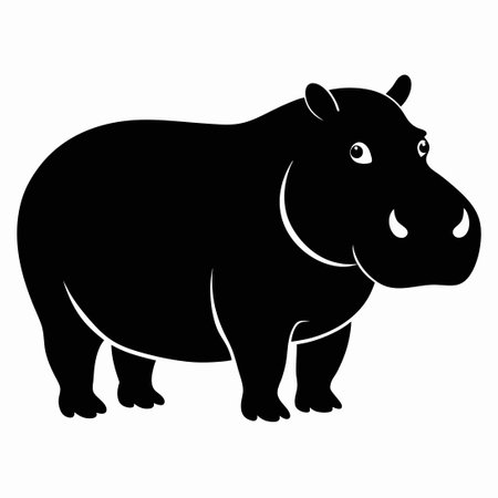 Monochrome Silhouette of a Hippopotamus Isolated on White Backgroundのイラスト素材