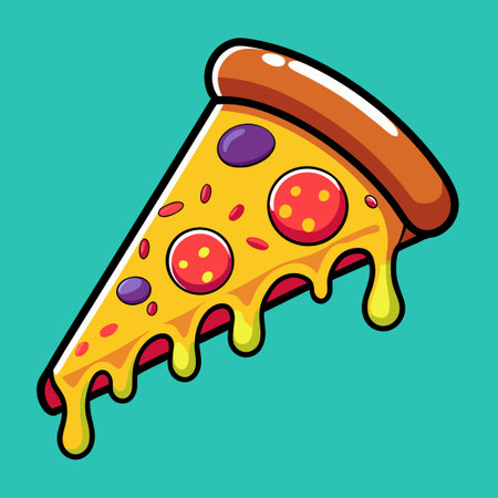Playful Slice of Pizza with Melted Cheese Cartoon Illustrationのイラスト素材