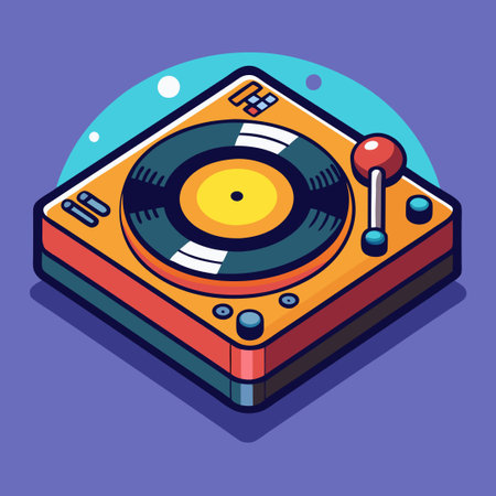 Vintage Vinyl Record Turntable Entertainment Vector Icon with Cartoonish Illustrationのイラスト素材