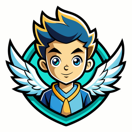 Vector Illustration of a Cartoon Angel Boy Mascot with Wingsのイラスト素材