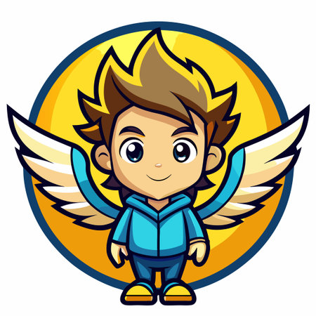Angelic Boy Mascot Cartoon Character with Wings