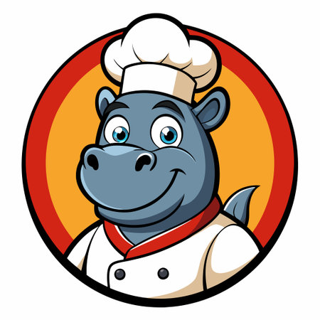 Amiable Hippo Chef Mascot Cartoon with Vector Logo Illustrationのイラスト素材