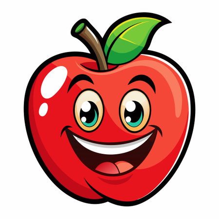 Vector Illustration of a Cheerful Apple Mascot with a Cartoonish Expressionのイラスト素材