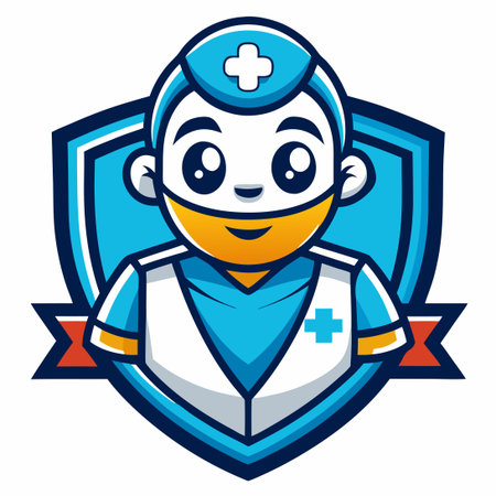 Vector Logo Illustration of a Simple Medical Team Mascotのイラスト素材