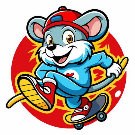 Vector Logo Illustration of a Cartoon Mouse Skater Mascotのイラスト素材