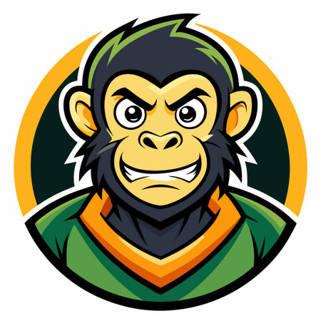 Cartoon Monkey Mascot Illustration with Stylized Vector Logo Designのイラスト素材