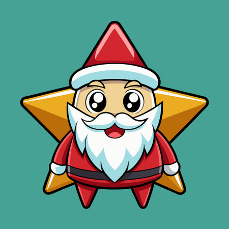 Cartoon Star Wearing a Santa Hat Mascot Vector Illustrationのイラスト素材