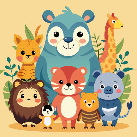 Adorable Hand-Drawn Big Animal Characters with Captivating Expressions
