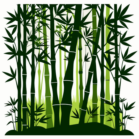 Isolated Silhouette of a Bamboo Forest Standing Tall Against a White Backgroundのイラスト素材