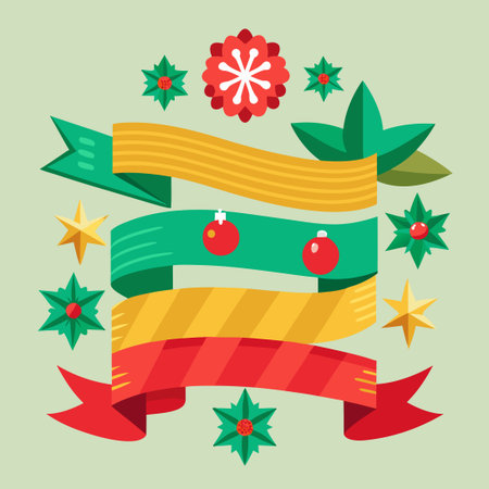 Festive Ribbon Set Adorned with Christmas Cheer (Set of 3)のイラスト素材