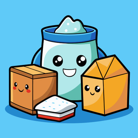 Cartoon-style Sugar Cubes in Granulated and Crystallized Formのイラスト素材