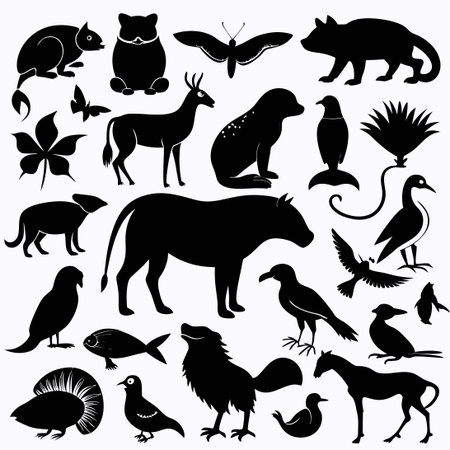 Set of Black Animal Silhouette Figures in Various Poses