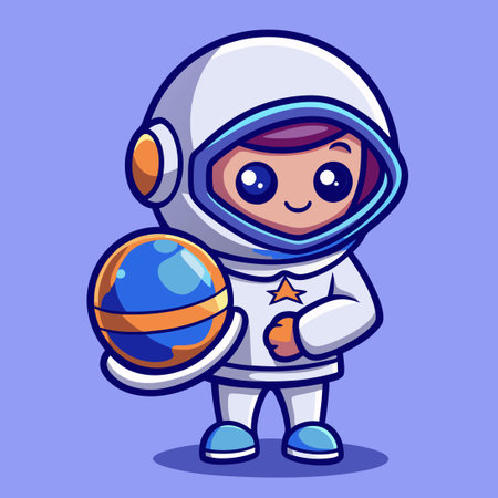 Adorable Astronaut in Hoodie Cradling Planet in Spaceのイラスト素材