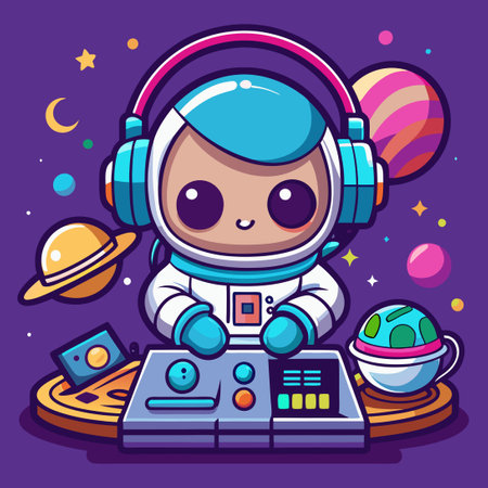 Playful Astronaut Rocks Out as Space DJ with Cosmic Beatsのイラスト素材