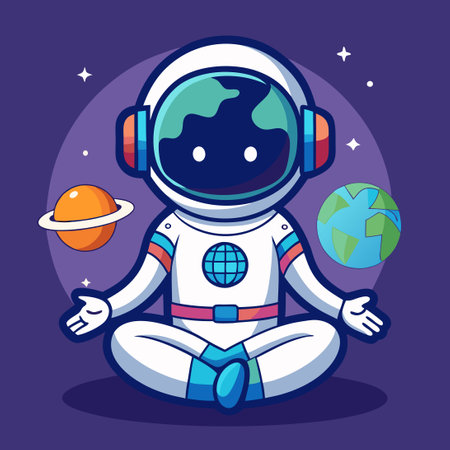 Serene Astronaut in Yin Yoga Pose with Celestial Backdropのイラスト素材