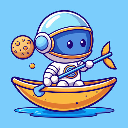 Cute Astronaut Paddling Moon Boat Through a Cosmic Wonderのイラスト素材