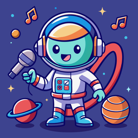 Adorable Space Astronaut Belting Out Melodies in the Vast Cosmosのイラスト素材