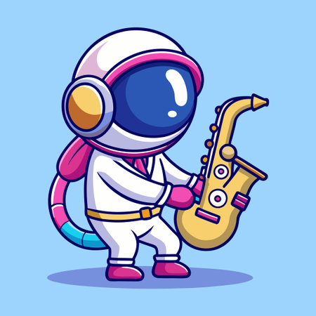 Adorable Cartoon Astronaut Serenading with Saxophone in Spaceのイラスト素材