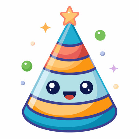 Adorable and Festive Birthday Hat with Cartoon Details for Party Celebrationsのイラスト素材