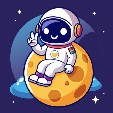 Serene Astronaut in Lunar Reverie with Peace Signのイラスト素材