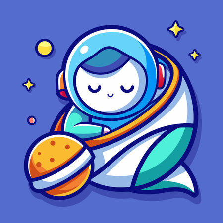 Adorable Sleeping Astronaut in Space Snuggled Up in a Cozy Blanketのイラスト素材