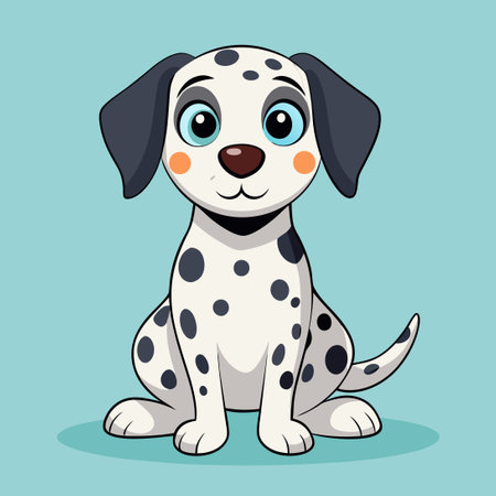 Adorable Cartoon Illustration of a Sitting Dalmatian Dogのイラスト素材