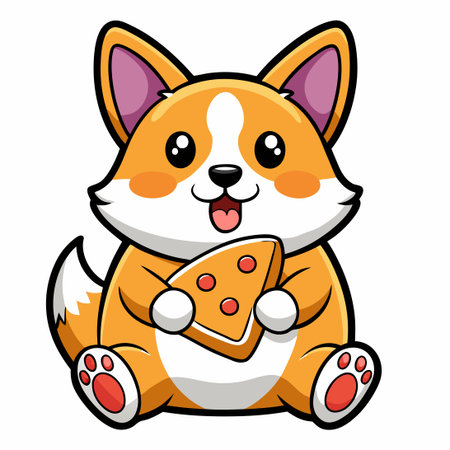 Adorable Corgi Dog Savoring a Delicious Slice of Pizzaのイラスト素材