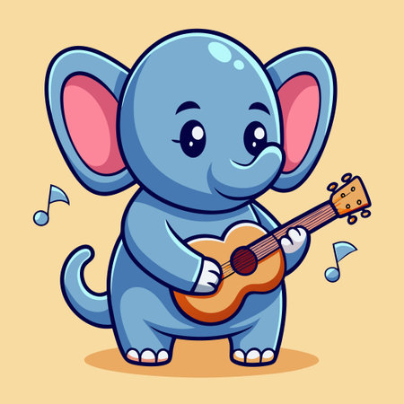 Playful Elephant's Musical Adventure with Guitar Iconのイラスト素材