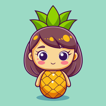 Smiling Cartoon Girl with a Pineapple Crown Illustration Vectorのイラスト素材
