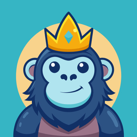 Cartoon Vector Icon of a Cute Gorilla King with a Crownのイラスト素材